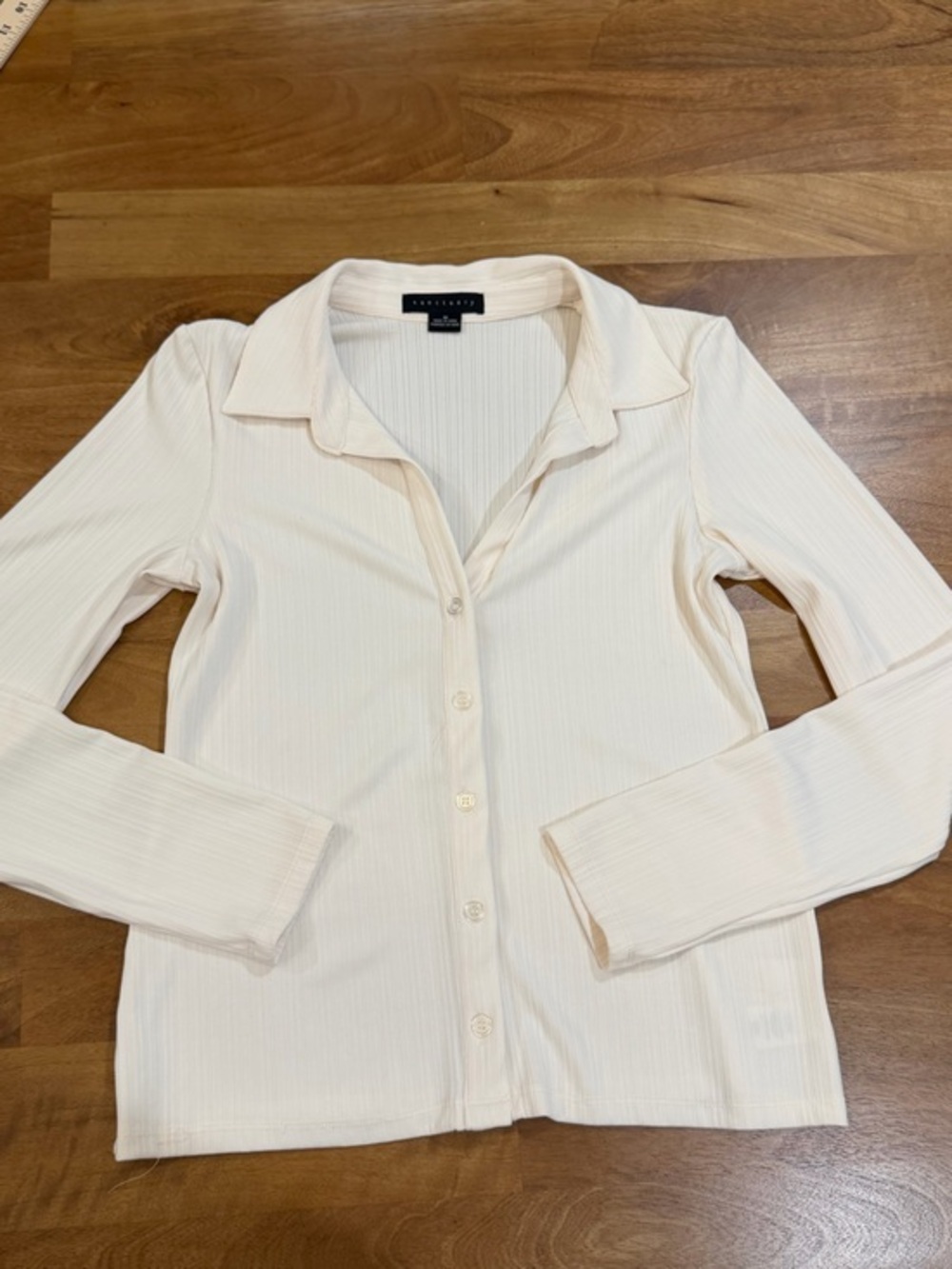 Sanctuary Ivory Ribbed Long Sleeve Button-Down Top Size Medium EUC